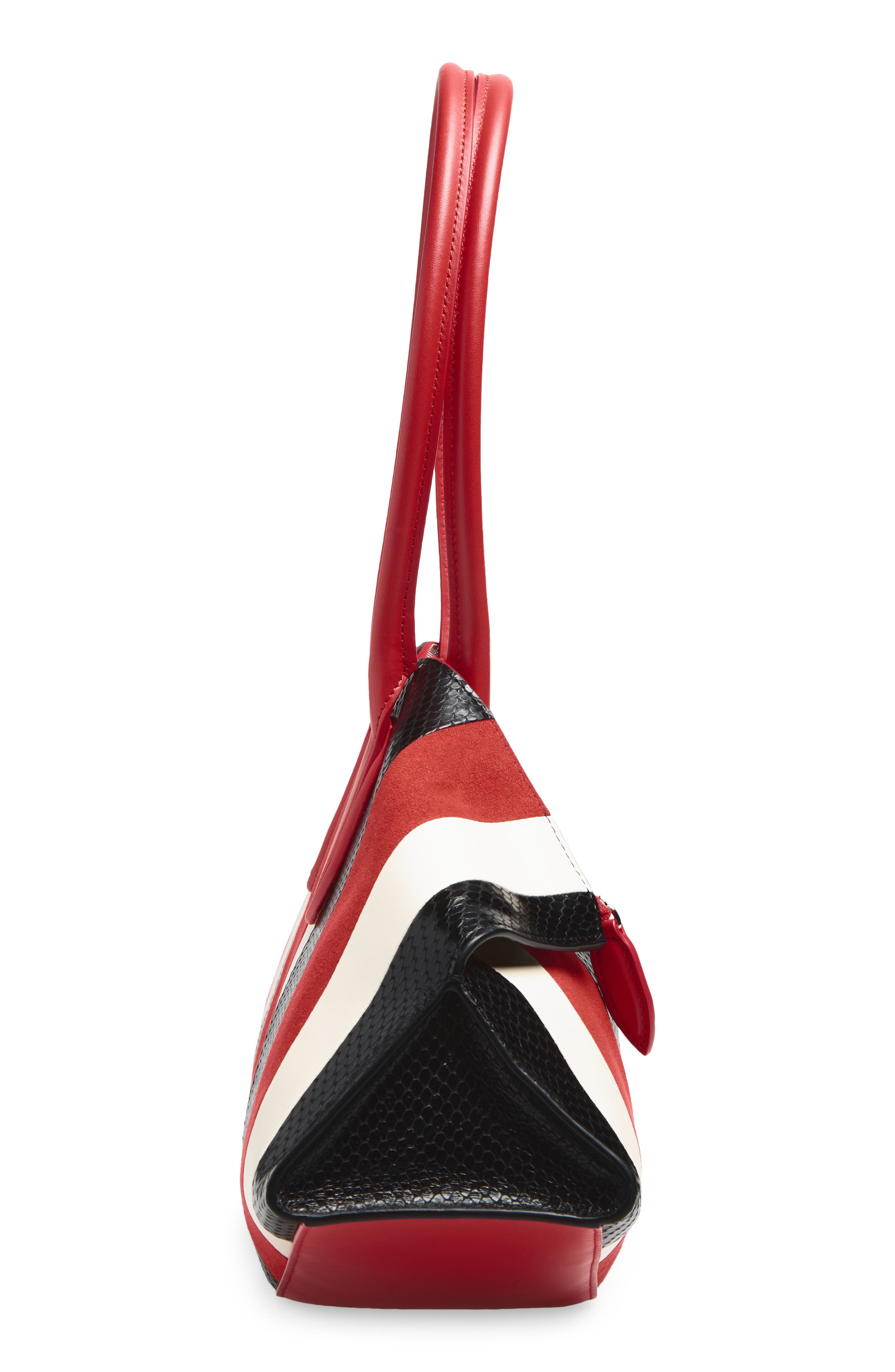 McQueen Manta Stripe Handbag, Alternate, color, Red/ White/ Black/ Silv