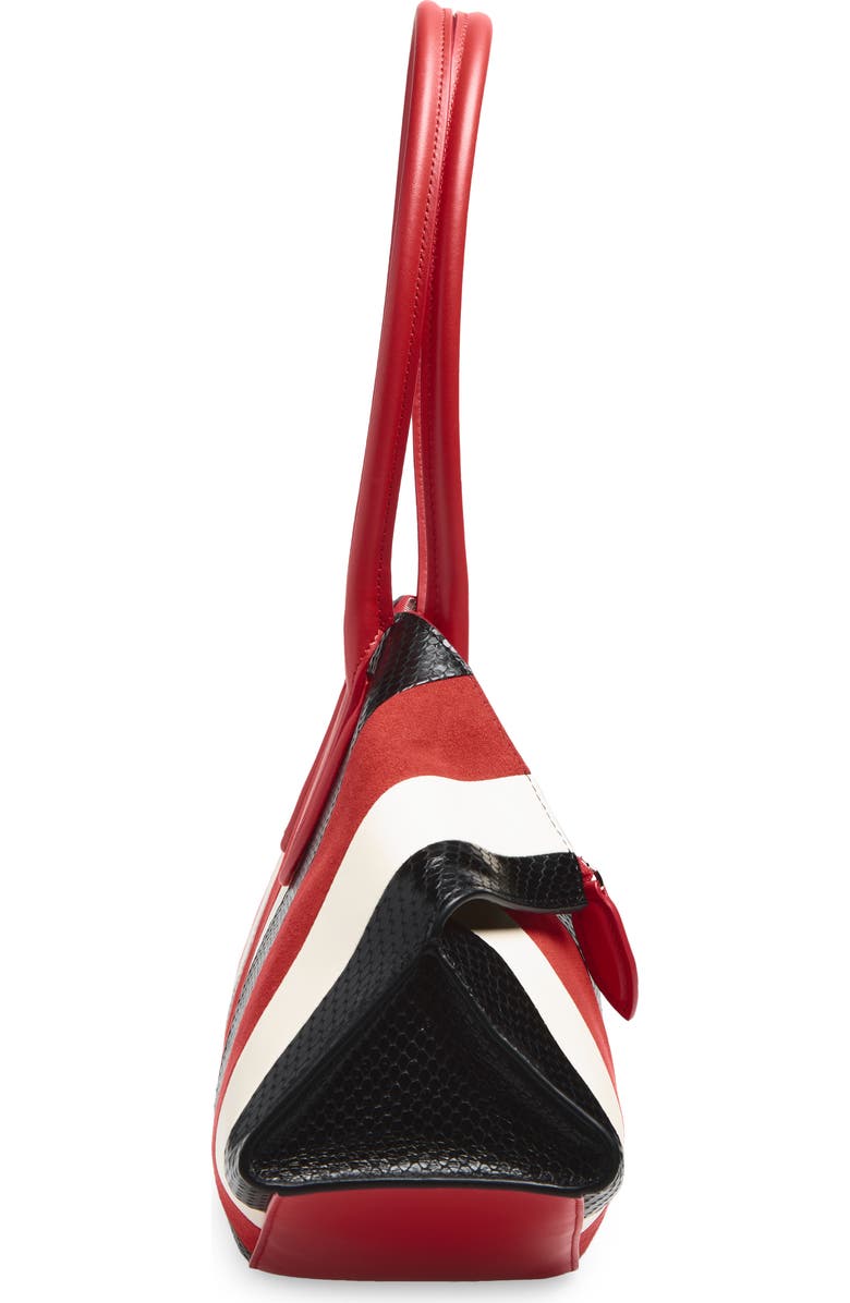 McQueen Manta Stripe Handbag, Alternate, color, Red/ White/ Black/ Silv