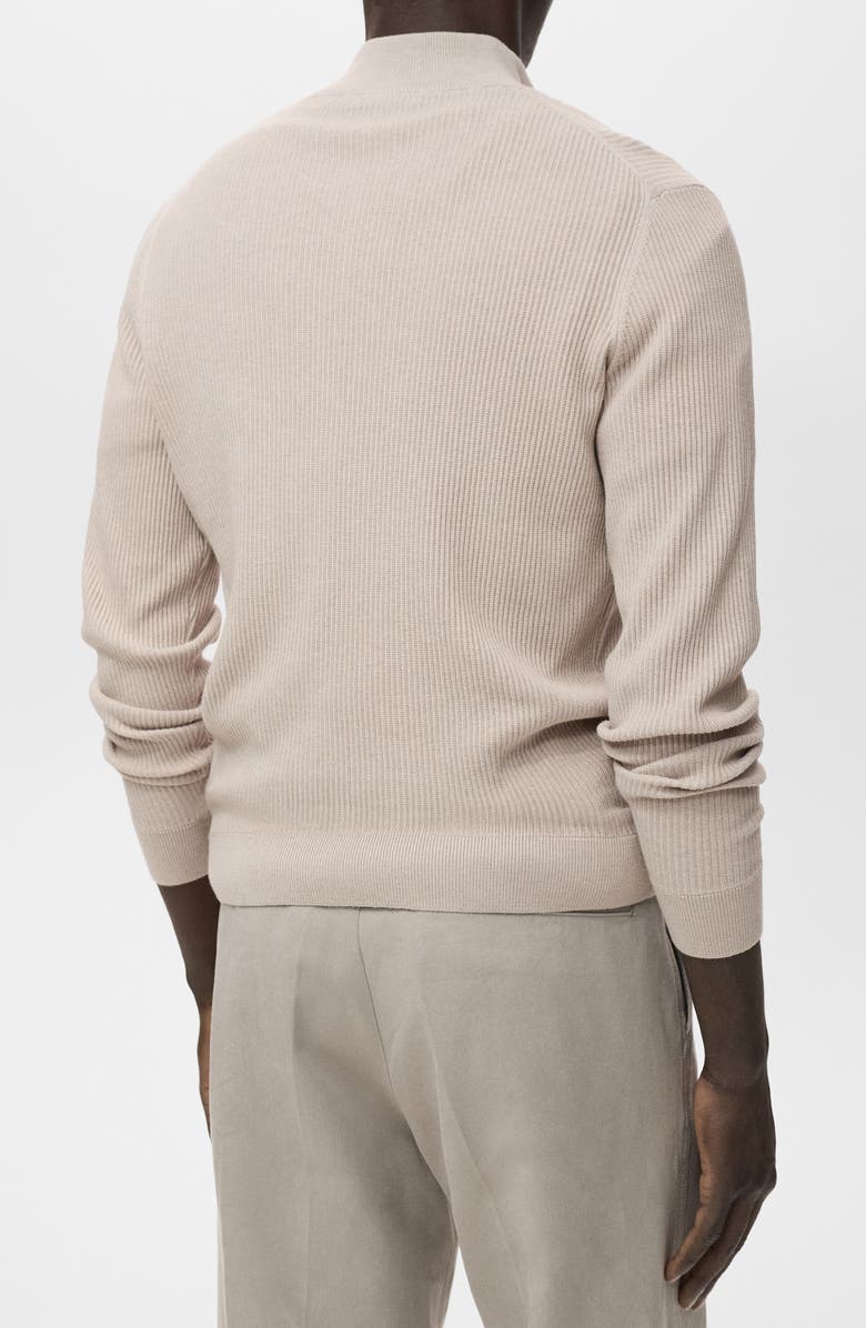 MANGO Rib Quarter Zip Sweater, Alternate, color, Beige