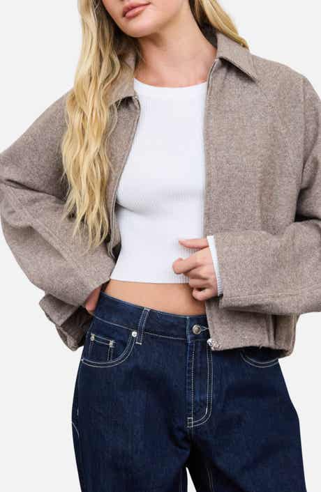 Cropped Balloon Hem Zip Up Jacket