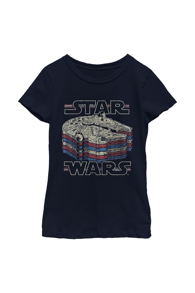 Girls' Millennium Falcon Retro Multi Stripes T-Shirt, Main, color, Navy Blue