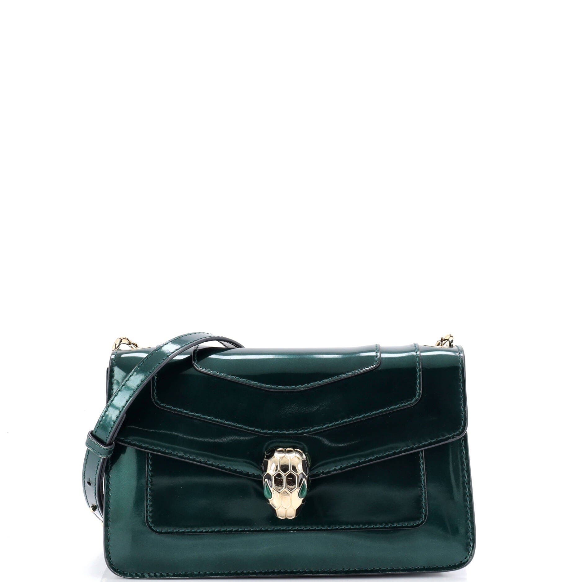 Serpenti Forever Shoulder Bag Metallic Leather Small, Main, color, Green