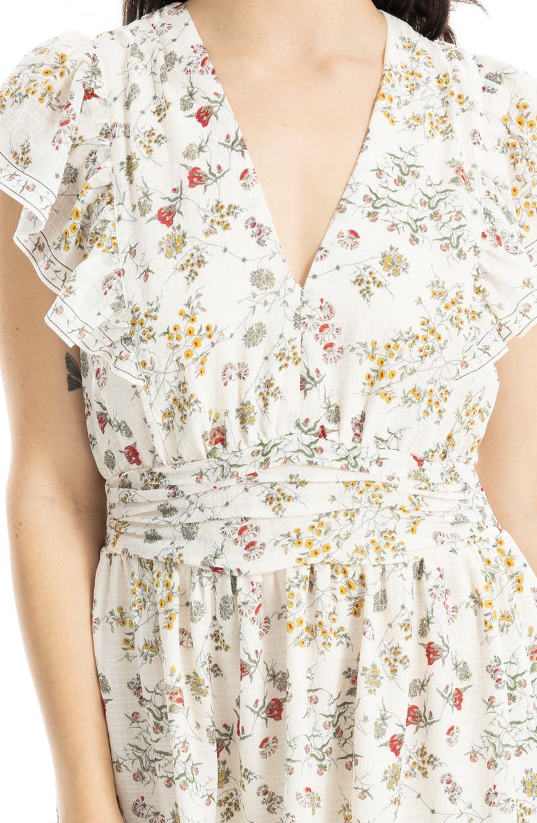 MAX STUDIO V-Neck Flutter Sleeve Minidress, Alternate, color, Eggnog/ Red