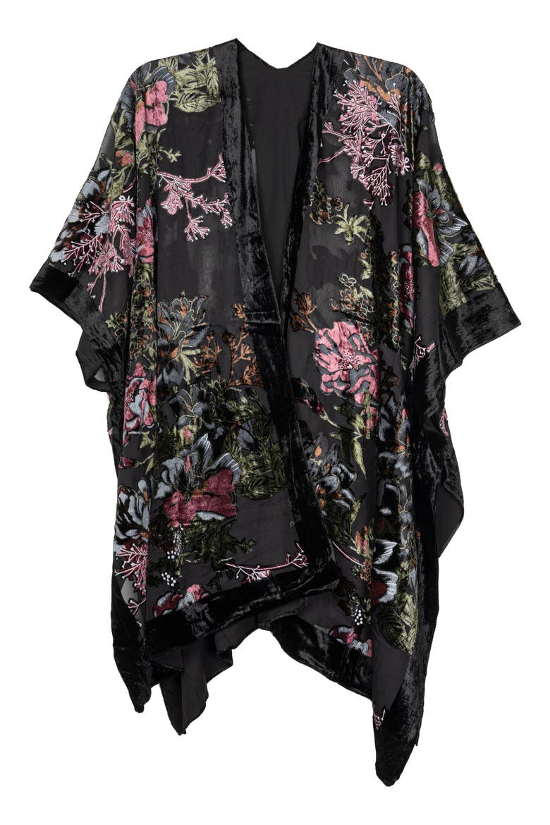 Ione Velvet Burnout Ruana, Alternate, color, BLACK