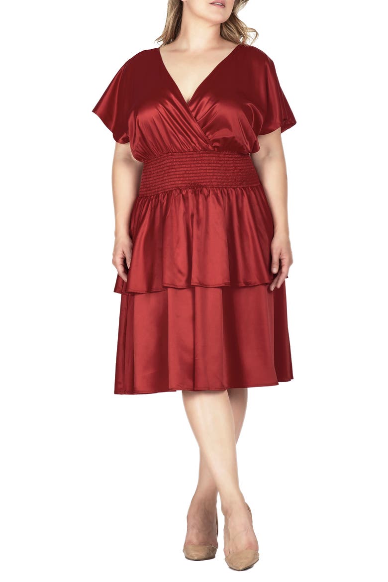 Tiered Satin Dress, Alternate, color, RED