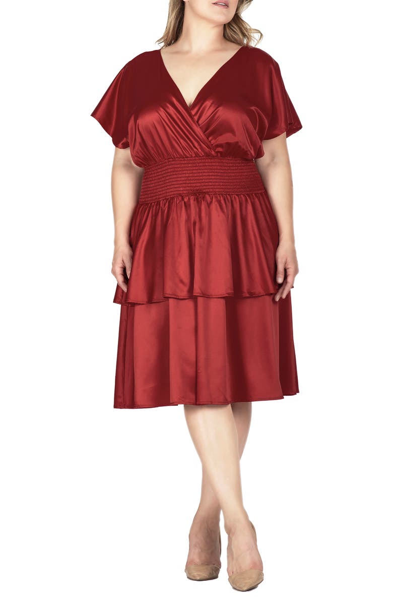 Standards & Practices Tiered Satin Dress, Alternate, color, Red