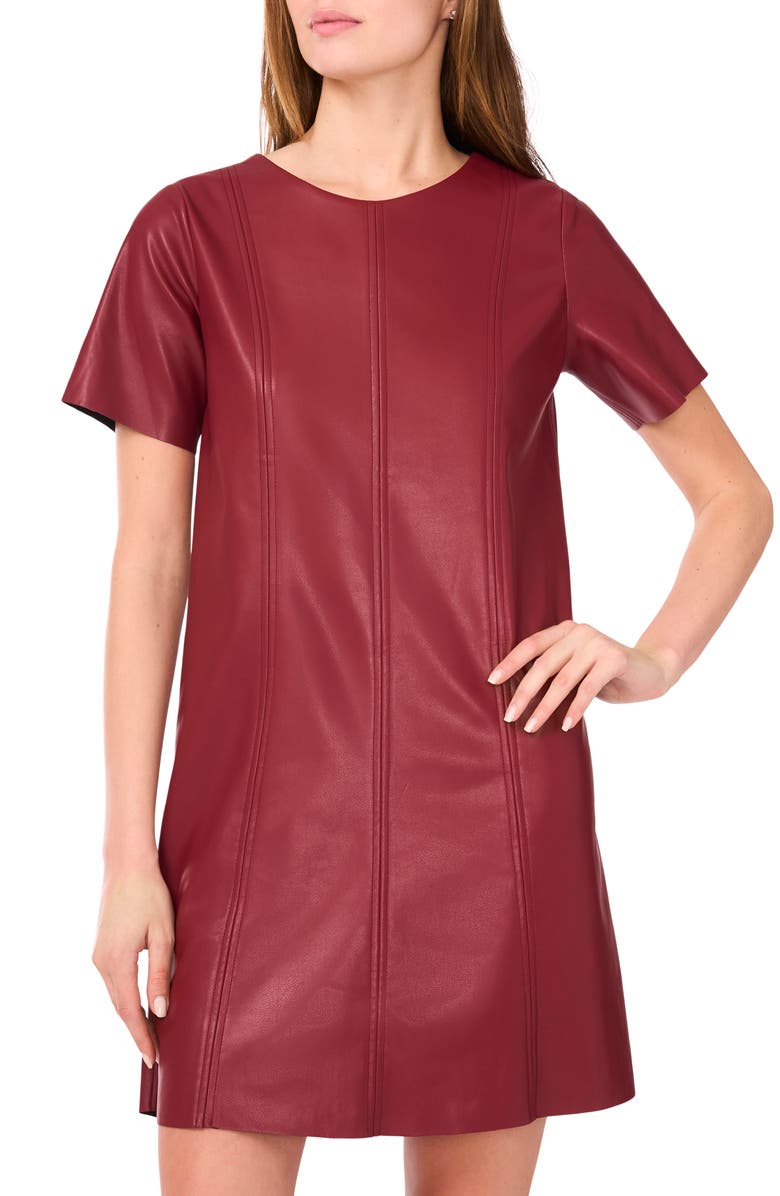 Halogen<sup>®</sup> Faux Leather Short Sleeve Dress, Alternate, color, Bright Red