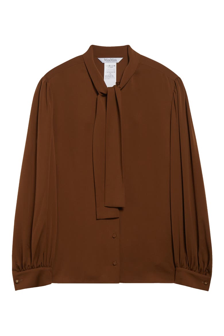 Melania Tie Neck Silk Crêpe de Chine Top, Alternate, color, TOBACCO