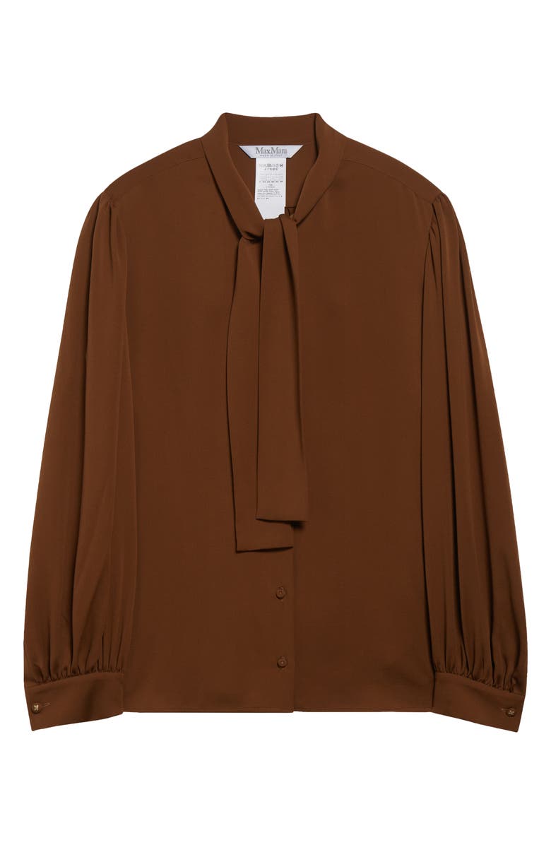 Max Mara Melania Tie Neck Silk Crêpe de Chine Top, Alternate, color, Tobacco