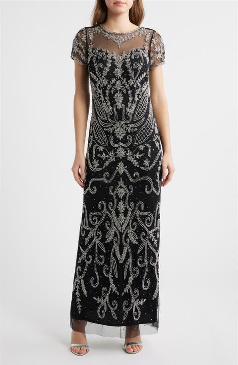 Beaded Mesh Gown