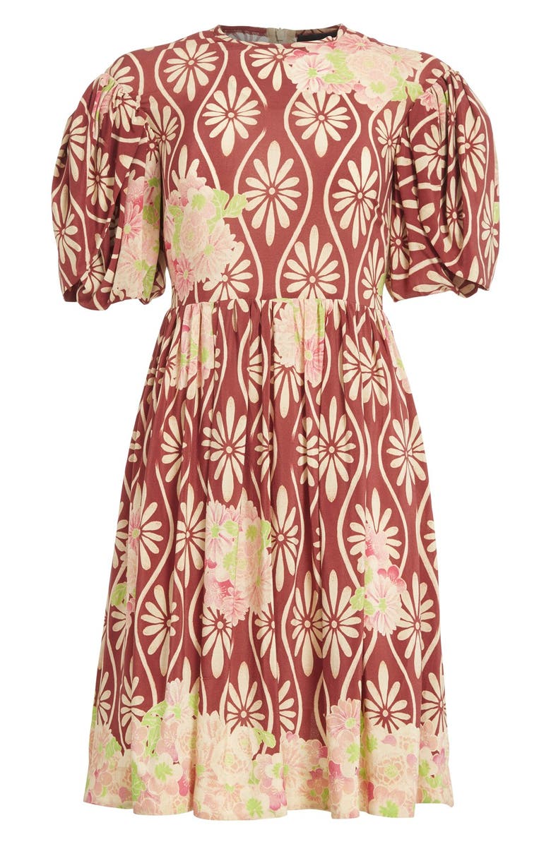 Simone Rocha Floral Print Puff Sleeve Silk Dress, Alternate, color, 
