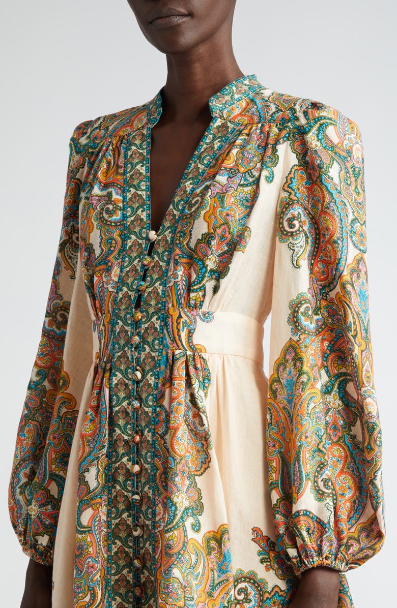 Zimmermann Ottie Paisley Long Sleeve Linen Minidress, Alternate, color, 