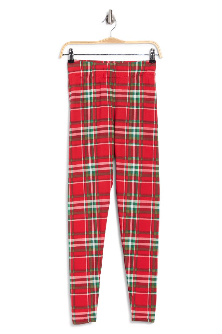 Plaid Fleece Full Length Leggings, Main, color, COMPASS RED EMERALD PLAID
