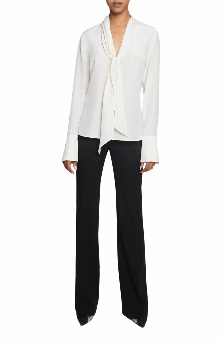 Santorelli AMANDA Long Sleeve Silk Blouse with Drop Neck Tie, Alternate, color, Beige