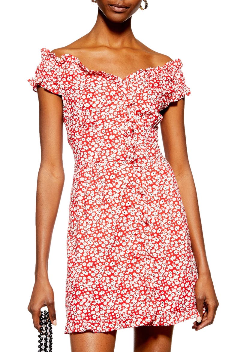 Ditsy Floral Minidress, Main, color, RED MULTI