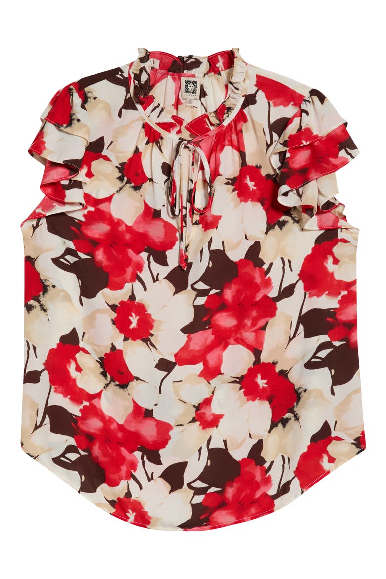Ruffle Tie Neck Top, Alternate, color, WHITE DOVE MULTI