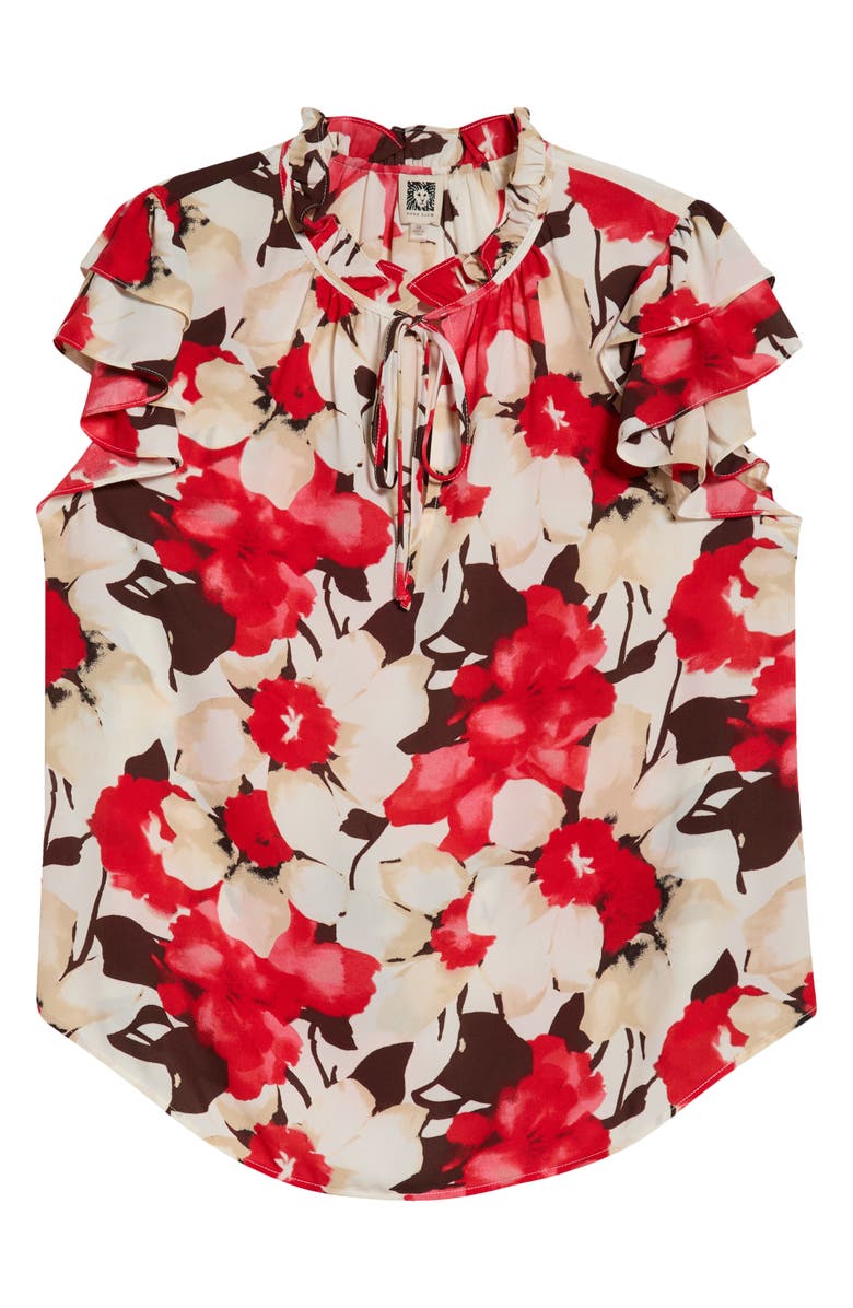 Anne Klein Ruffle Tie Neck Top, Alternate, color, White Dove Multi