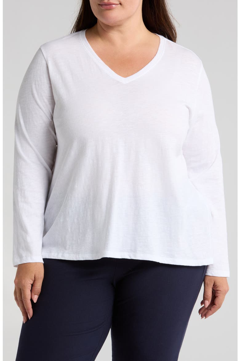 Easy V-Neck Long Sleeve Organic Cotton T-Shirt, Main, color, WHITE