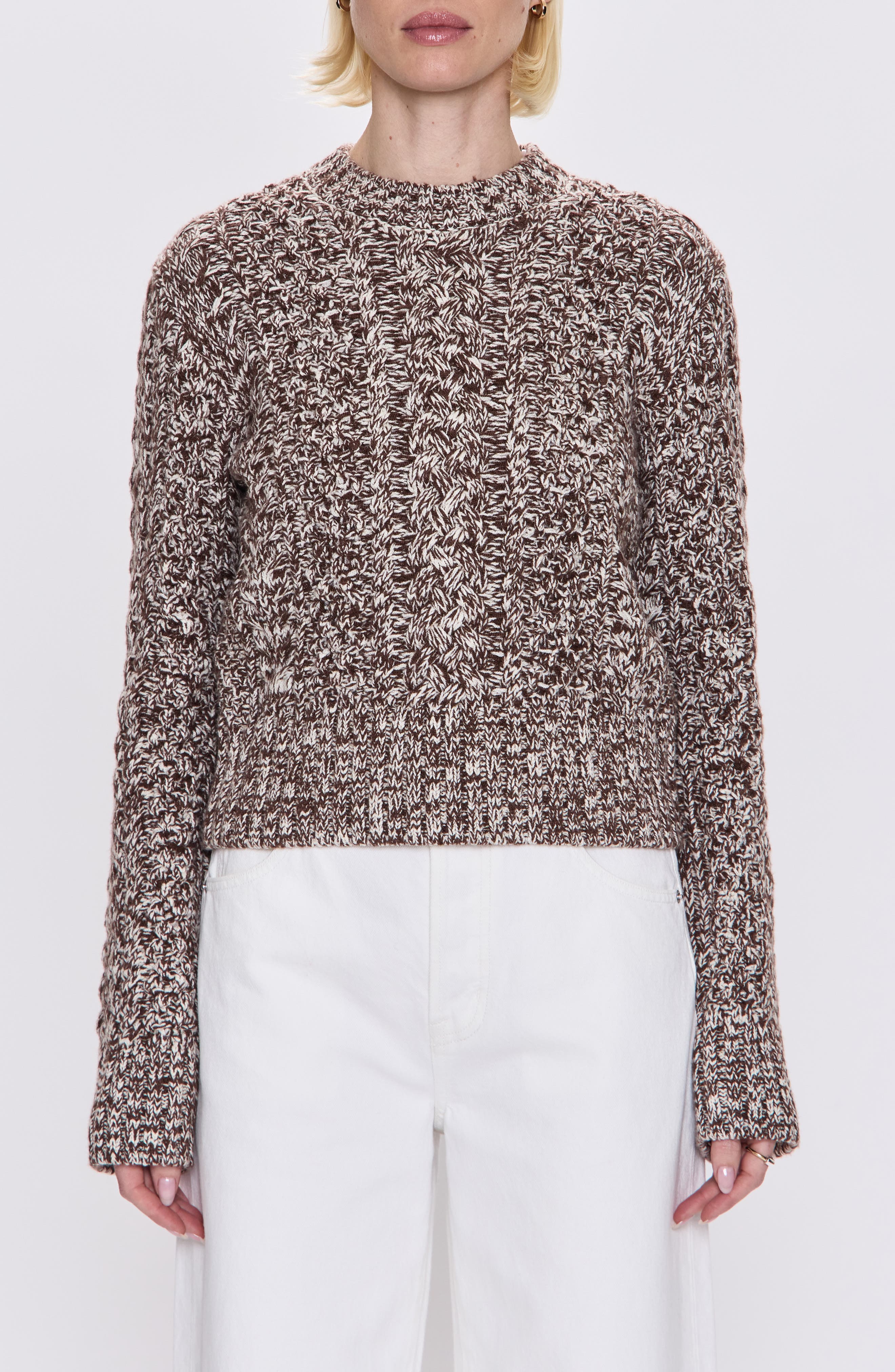 Pistola Quinn Mixed Stitch Cotton Blend Sweater in Chocolate Marl at Nordstrom, Size Large