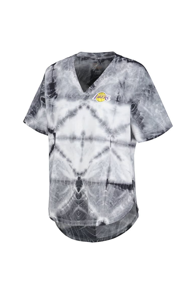 Women's G-III 4Her by Carl Banks Black Los Angeles Lakers Tournament Raglan Oversized Tie-Dye V-Neck T-Shirt, Alternate, color, Black