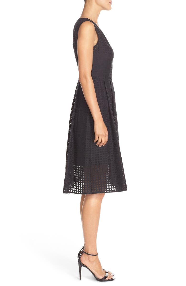 Ellen Tracy Windowpane Organza Fit & Flare Dress, Alternate, color, 