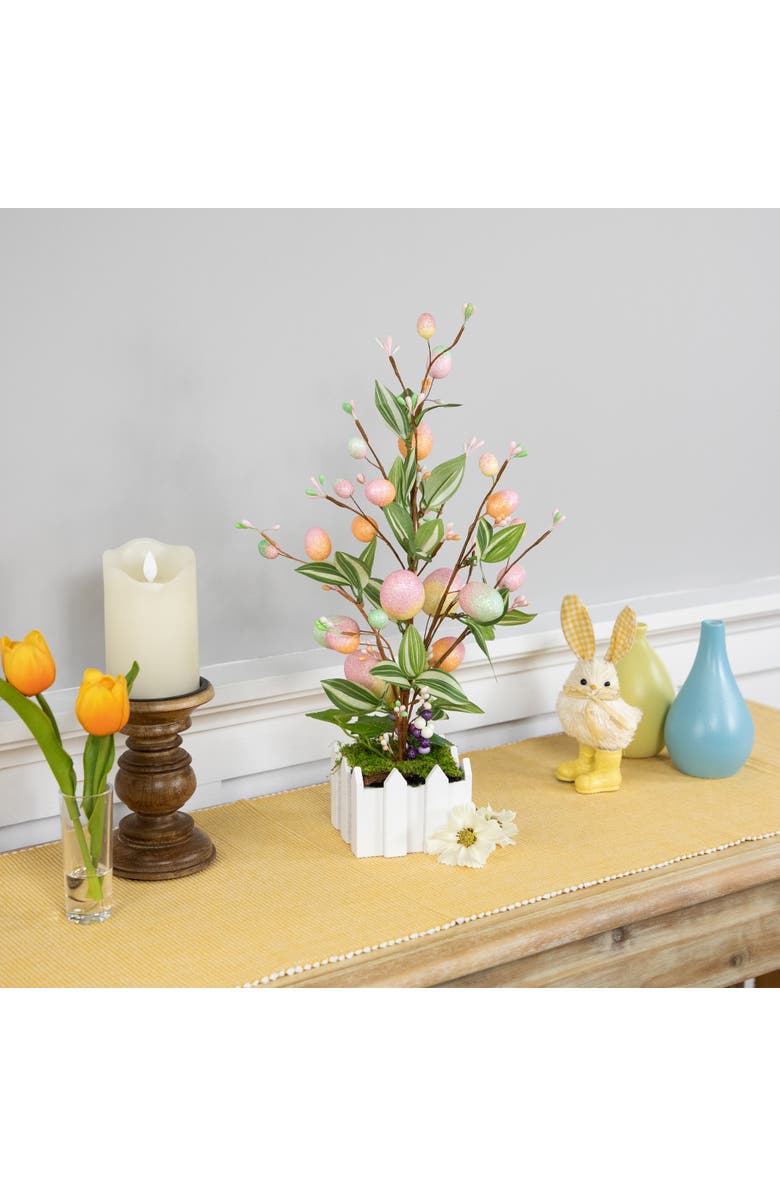 Northlight Artificial Potted Twig Tree with Easter Eggs - 18" - Pink, Alternate, color, Pink