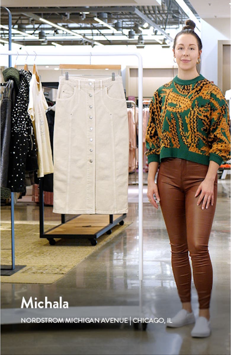 Vandy Front Button Denim Midi Skirt, sales video thumbnail