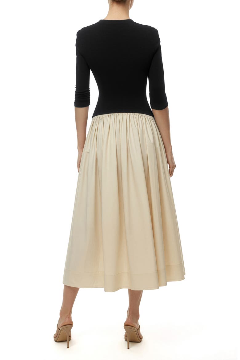 Mixed Media Midi Dress, Alternate, color, BLACK CREAM