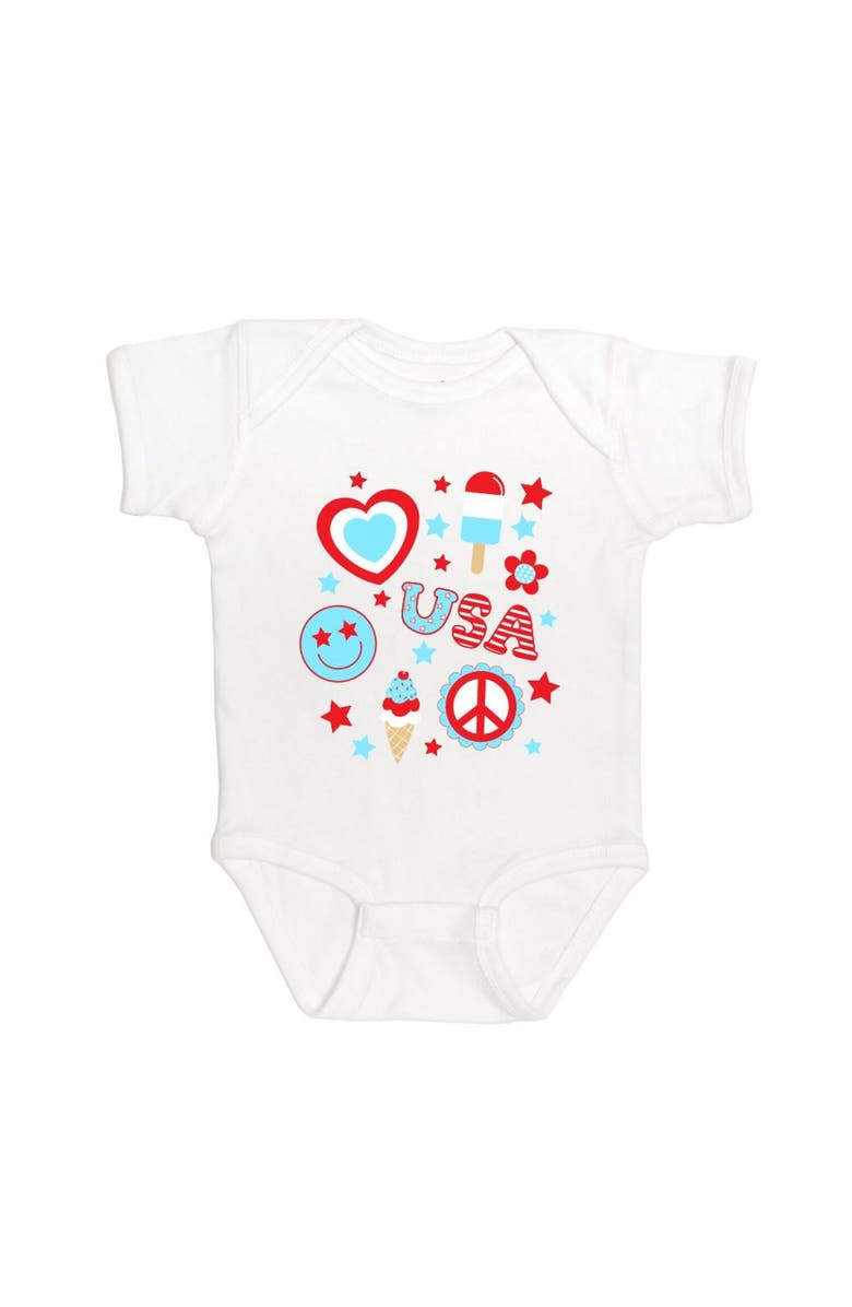 Sweet Wink 5th Of July Doodle Short Sleeve Bodysuit, Main, color, 
