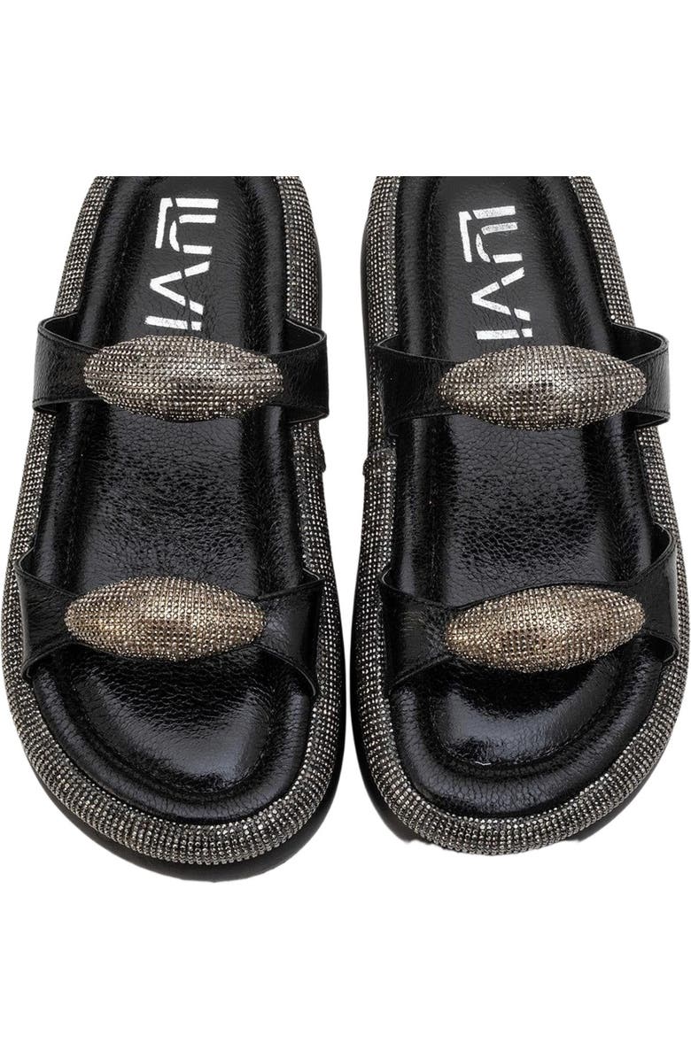Prologue Shoes Finery Embellished Platform Slide, Alternate, color, Black Faux Leather