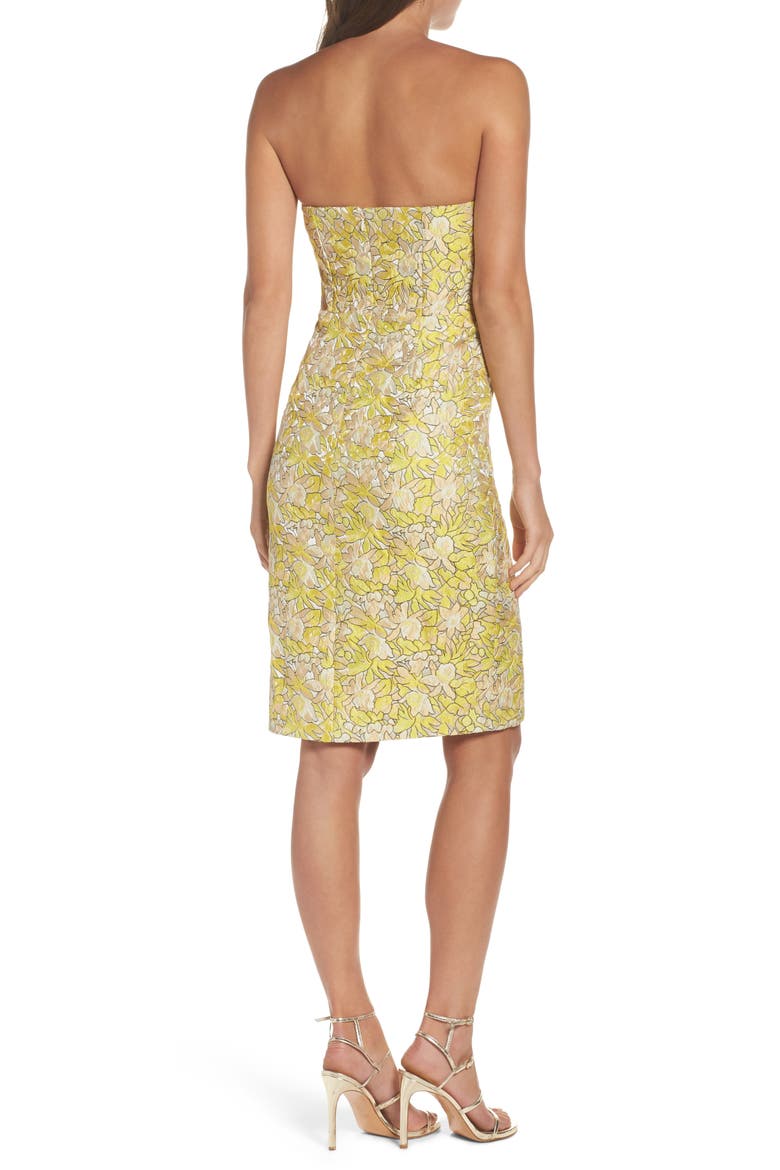 Gretta Strapless Jacquard Sheath Dress, Alternate, color, LIMONCELLO