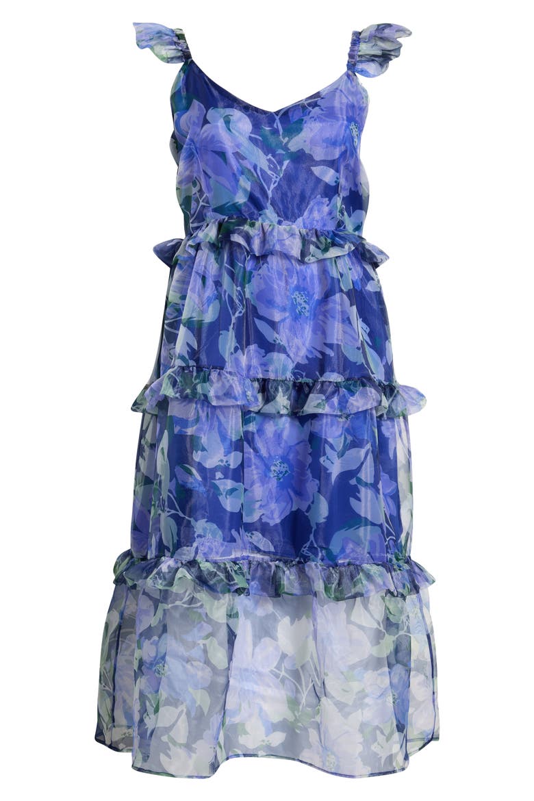 Mylie Floral Ruffle Tiered Organza Maxi Dress, Alternate, color, BLUE-MULTI