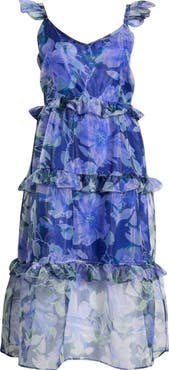 SUGARLIPS Mylie Floral Ruffle Tiered Organza Maxi Dress