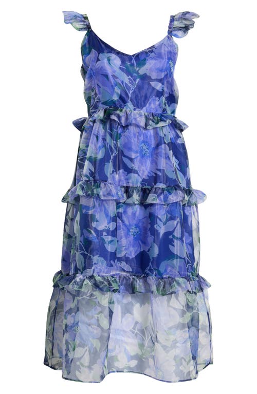 Sugarlips Mylie Floral Ruffle Tiered Organza Maxi Dress In Blue