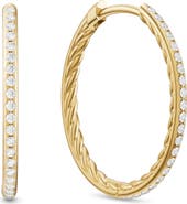 David Yurman Petite Pavé 18k Gold Diamond Hoop Earrings