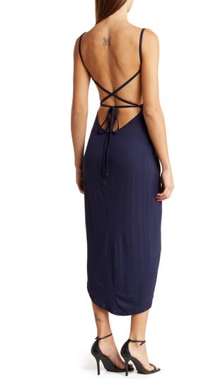 Cowl Neck Asymmetric Slit Dress