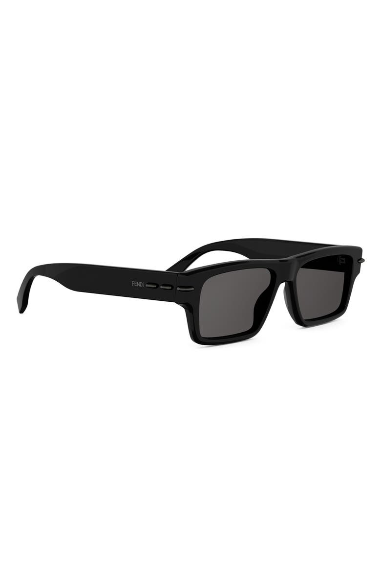 Fendi Selleria 54mm Rectangular Sunglasses, Alternate, color, Shiny Black / Smoke