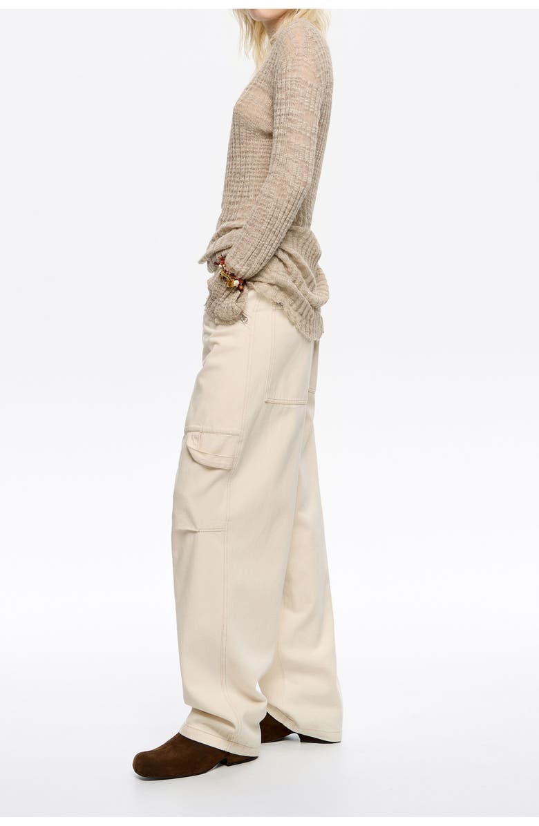 Bimba y Lola Denim Trousers With Zips, Alternate, color, Ivory