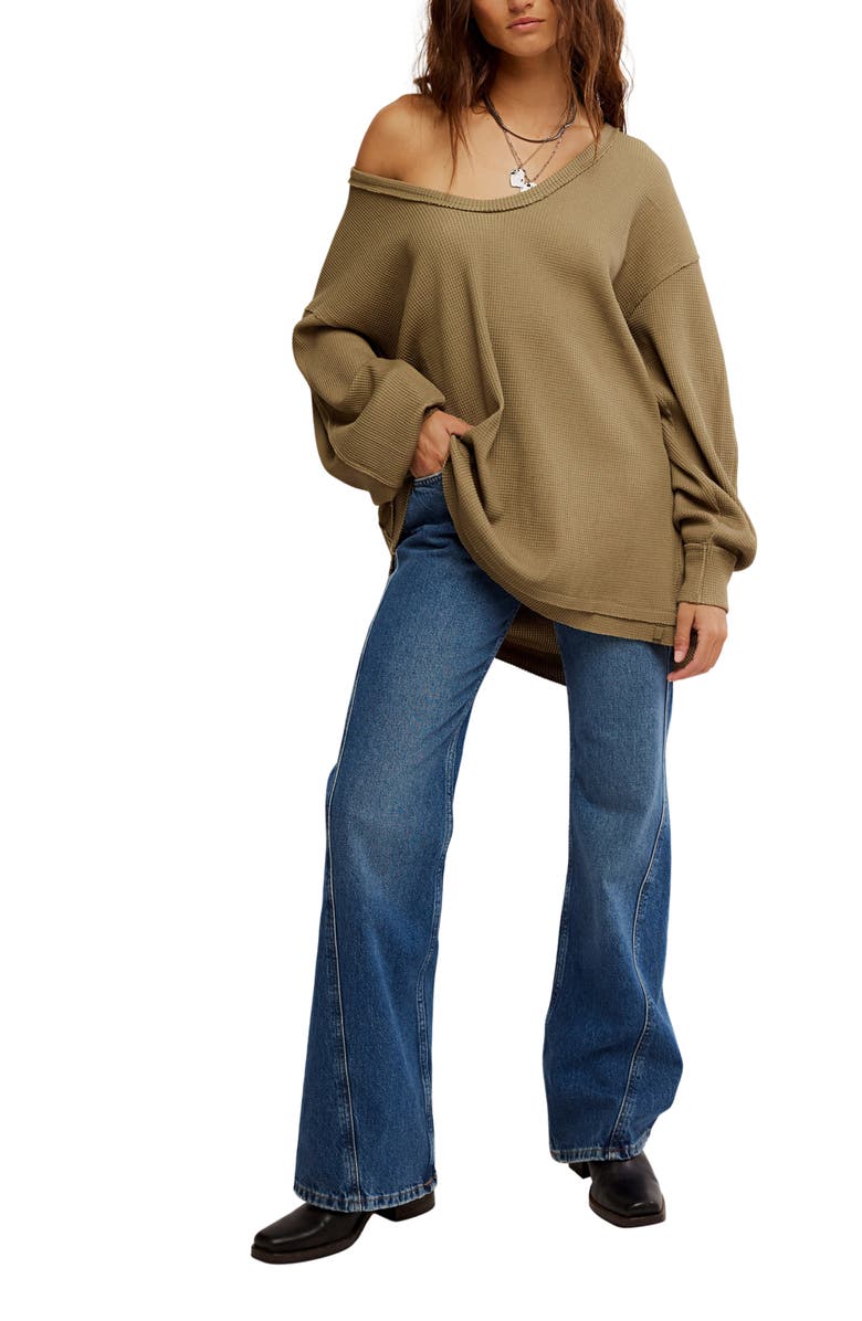 Free People Coast 2 Coast Oversize Thermal Top, Alternate, color, Gothic Olive