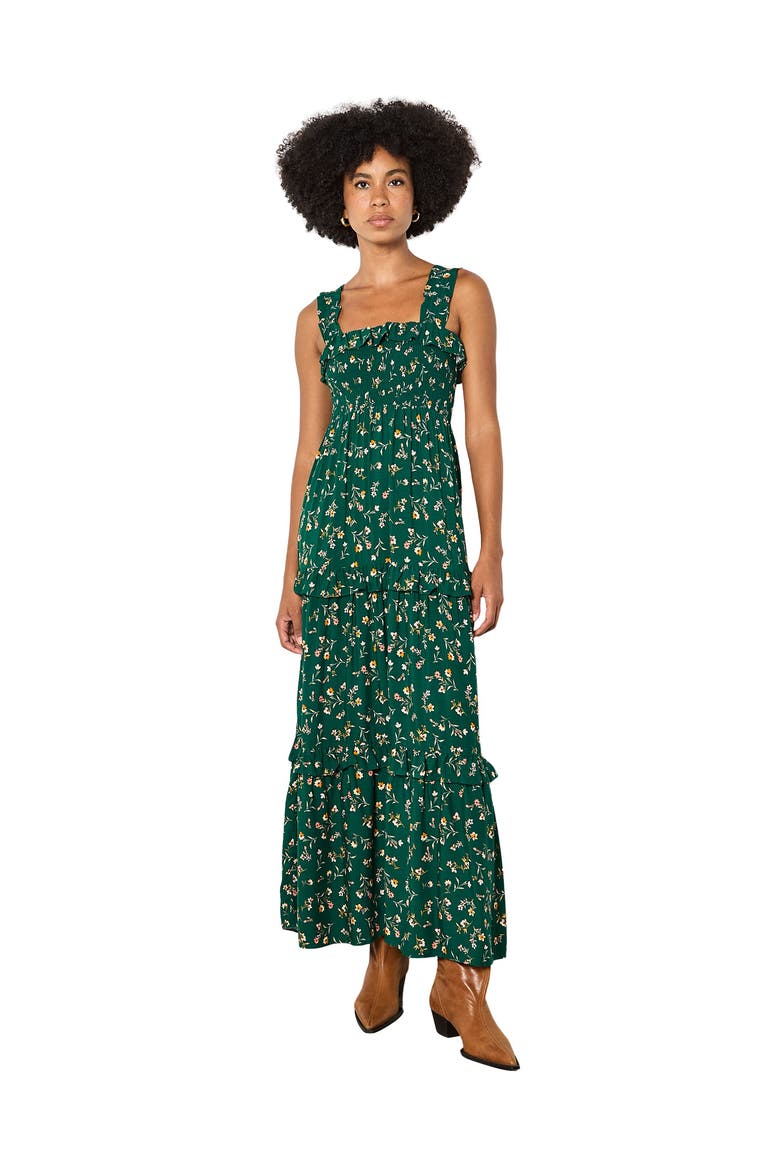 Ditsy Floral Smock Maxi Dress, Main, color, Green