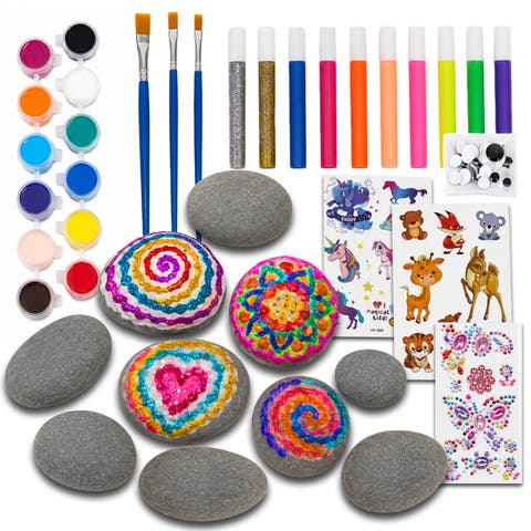 Glow in the Dark Rock Painting Set, 46-Pieces Glow in the Dark Rock Paint Kit, Halloween DIY Arts & Craft Kit Gift Set for Kids Age 6+