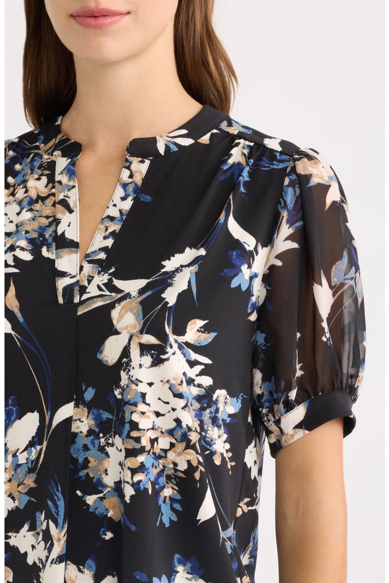 Floral Print Split Neck Top, Alternate, color, ANNE BLACK/ DUTCH BLUE MULTI