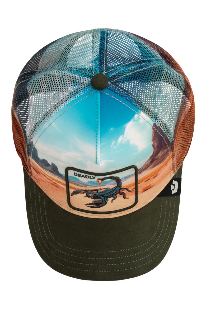 Scorpion in the Element Embroidered Patch Trucker Hat, Alternate, color, PALM