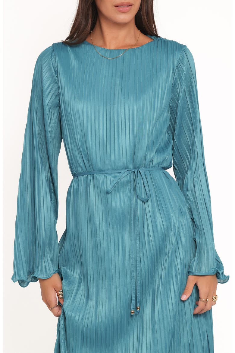 Armena Pleated Long Sleeve Dress, Alternate, color, TEAL