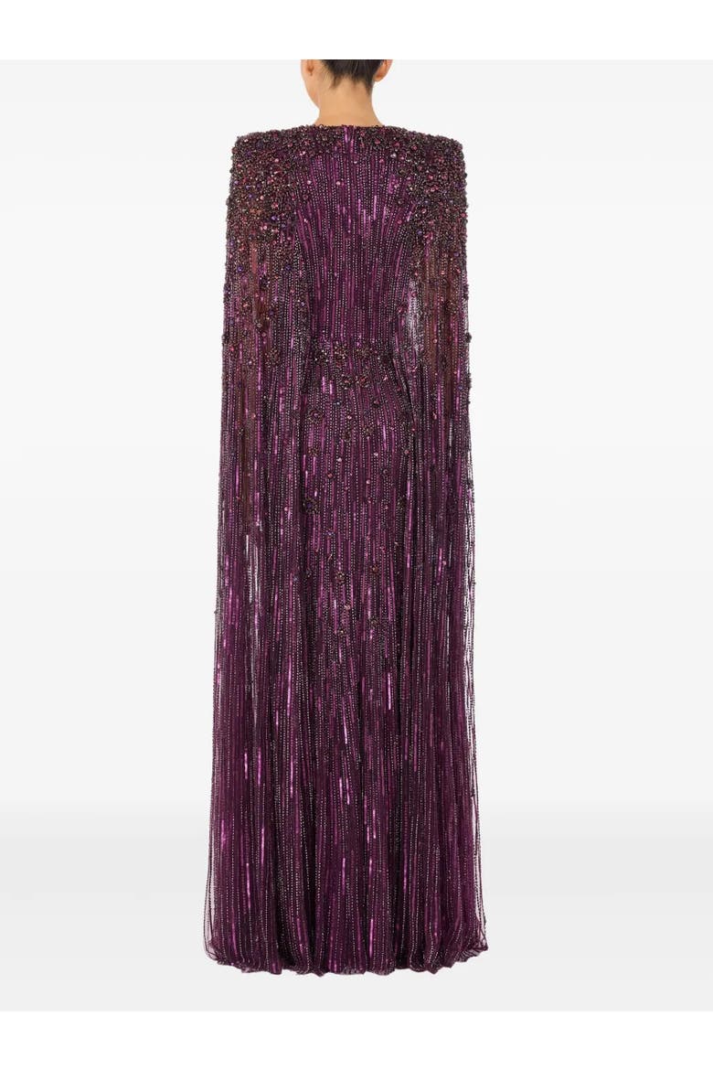 Sweet Silva Beaded Cape Maxi Dress, Alternate, color, Purple Muscadine