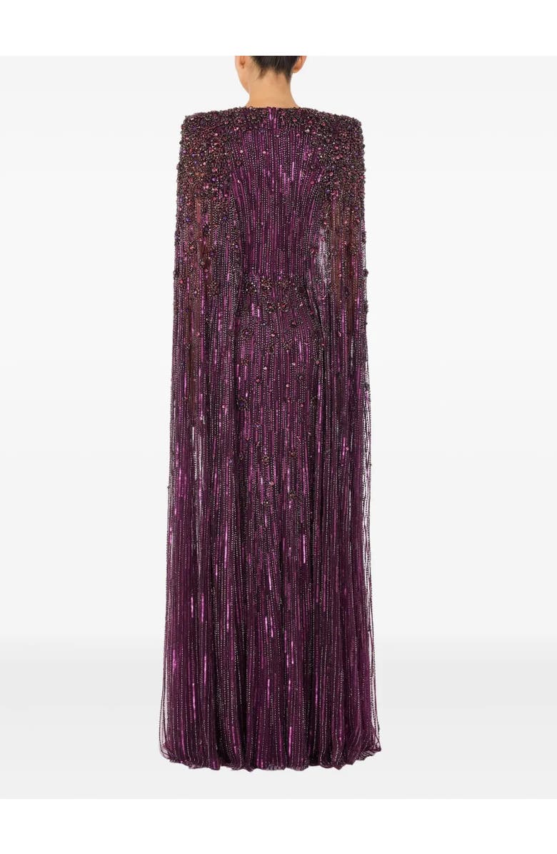 Jenny Packham Sweet Silva Beaded Cape Maxi Dress, Alternate, color, Purple Muscadine