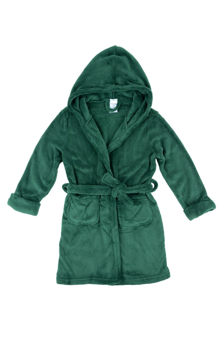 Leveret Kids Fleece Hooded Robe, Solid Colors, Alternate, color, Green