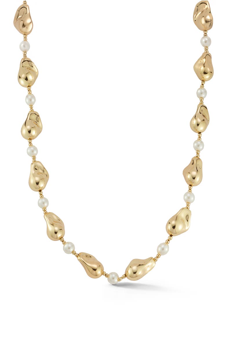Faux Pearl Station Necklace, Main, color, GOLD