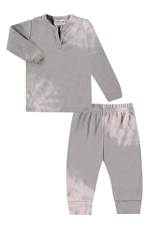 Tie Dye Organic Cotton Blend Rib Henley T-Shirt & Sweatpants Set (Baby)