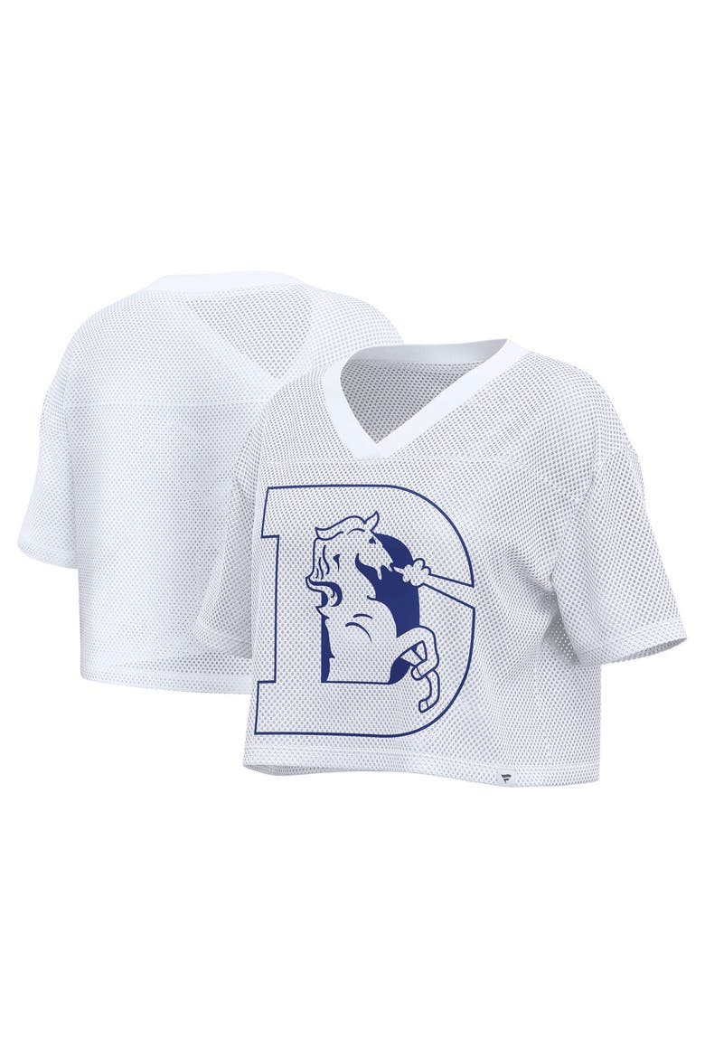 Women's Fanatics White Denver Broncos Oversized Mesh Cropped V-Neck Jersey, Main, color, White